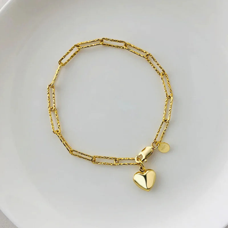 925 Silver Heart Charm Chain Bracelet Gift for Women