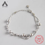 925 Sterling Silver Double Layer Beads Bracelet Women's Jewelry