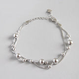 925 Sterling Silver Double Layer Beads Bracelet Women's Jewelry