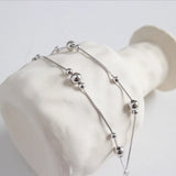 925 Sterling Silver Double Layer Beads Bracelet Women's Jewelry