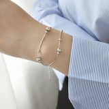 925 Sterling Silver Double Layer Beads Bracelet Women's Jewelry