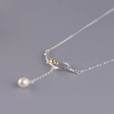 925 Silver Branch Bird Pendant Necklace Freshwater Pearl Tassel Choker