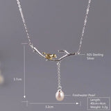 925 Silver Branch Bird Pendant Necklace Freshwater Pearl Tassel Choker