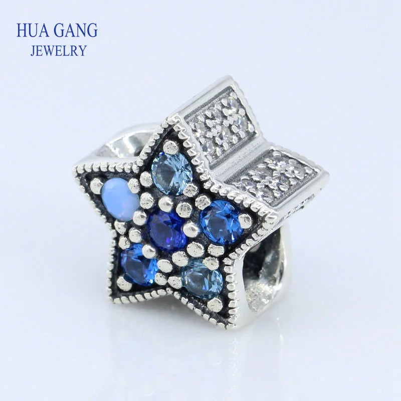 925 Silver Bright Star Charm Crystals Bead Bracelet DIY 796379NSBMX
