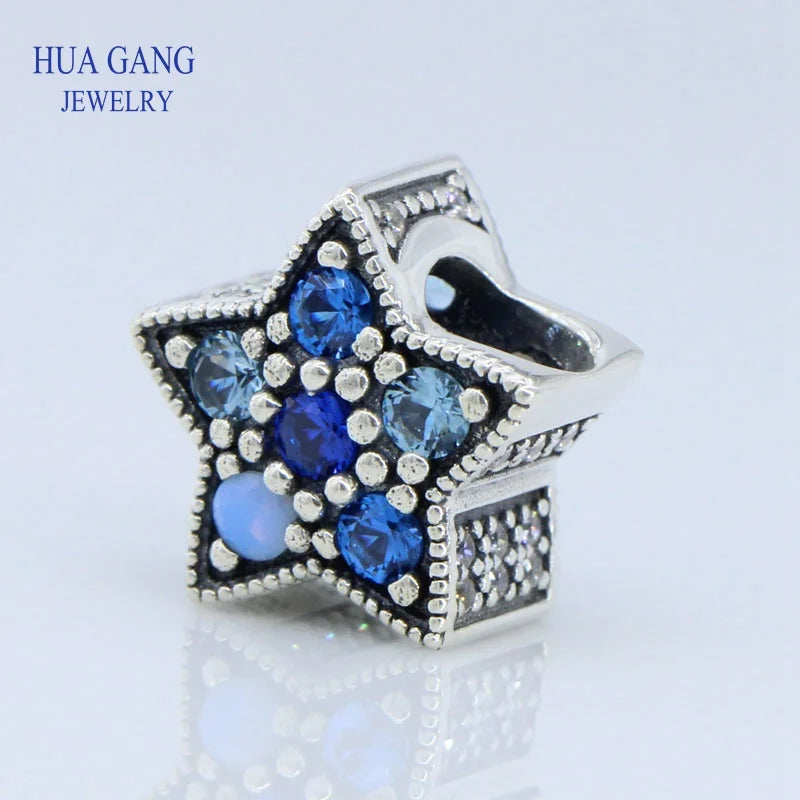925 Silver Bright Star Charm Crystals Bead Bracelet DIY 796379NSBMX