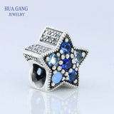 925 Silver Bright Star Charm Crystals Bead Bracelet DIY 796379NSBMX