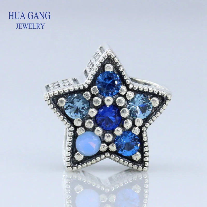 925 Silver Bright Star Charm Crystals Bead Bracelet DIY 796379NSBMX