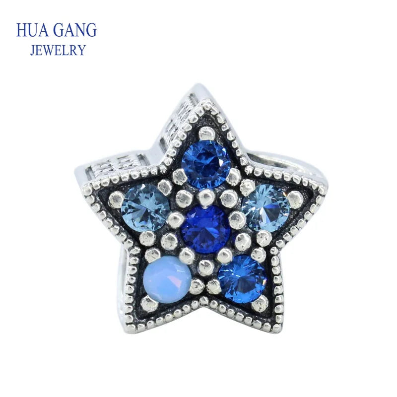 925 Silver Bright Star Charm Crystals Bead Bracelet DIY 796379NSBMX