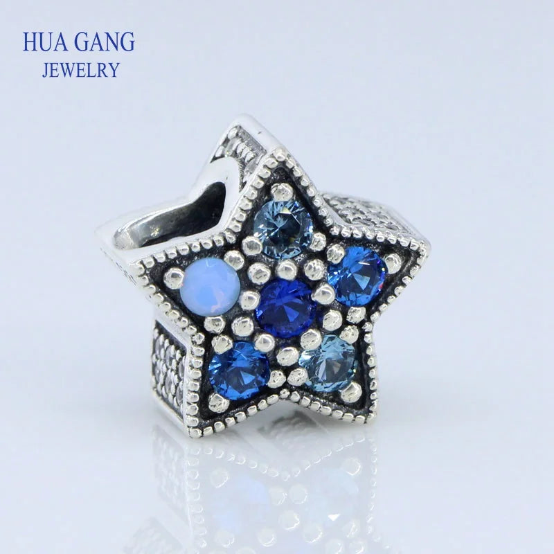 925 Silver Bright Star Charm Crystals Bead Bracelet DIY 796379NSBMX