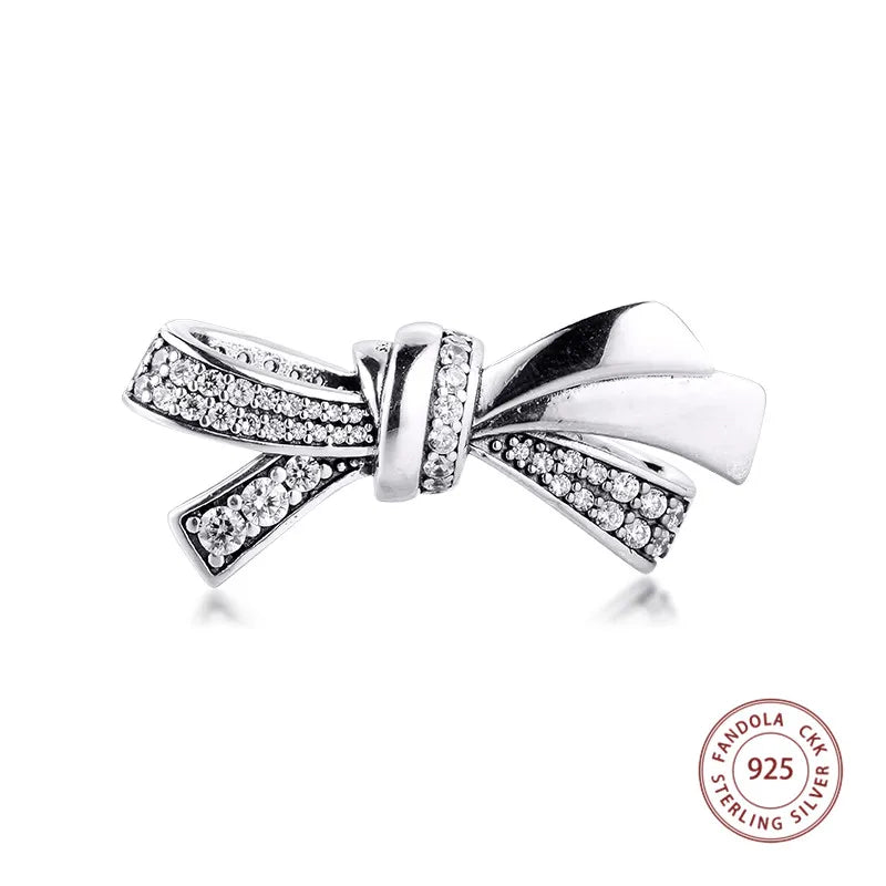 925 Sterling Silver Bow Bead Charm for Bracelets DIY Jewelry Making