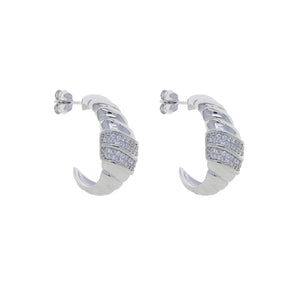925 Silver CZ Twist Geometric CZ Hoop Earrings