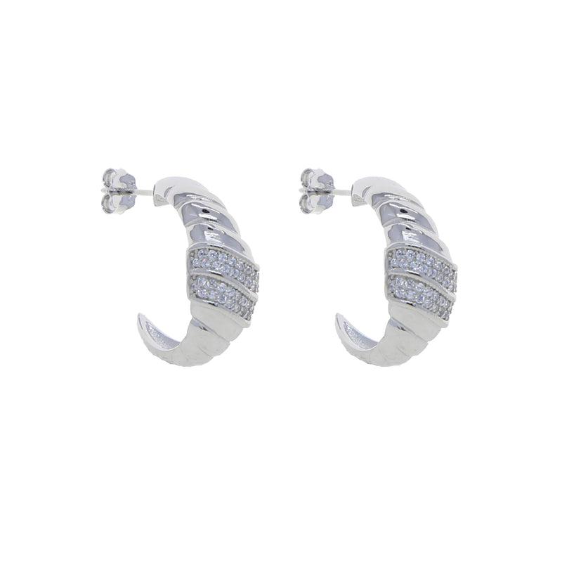 925 Silver CZ Twist Geometric CZ Hoop Earrings