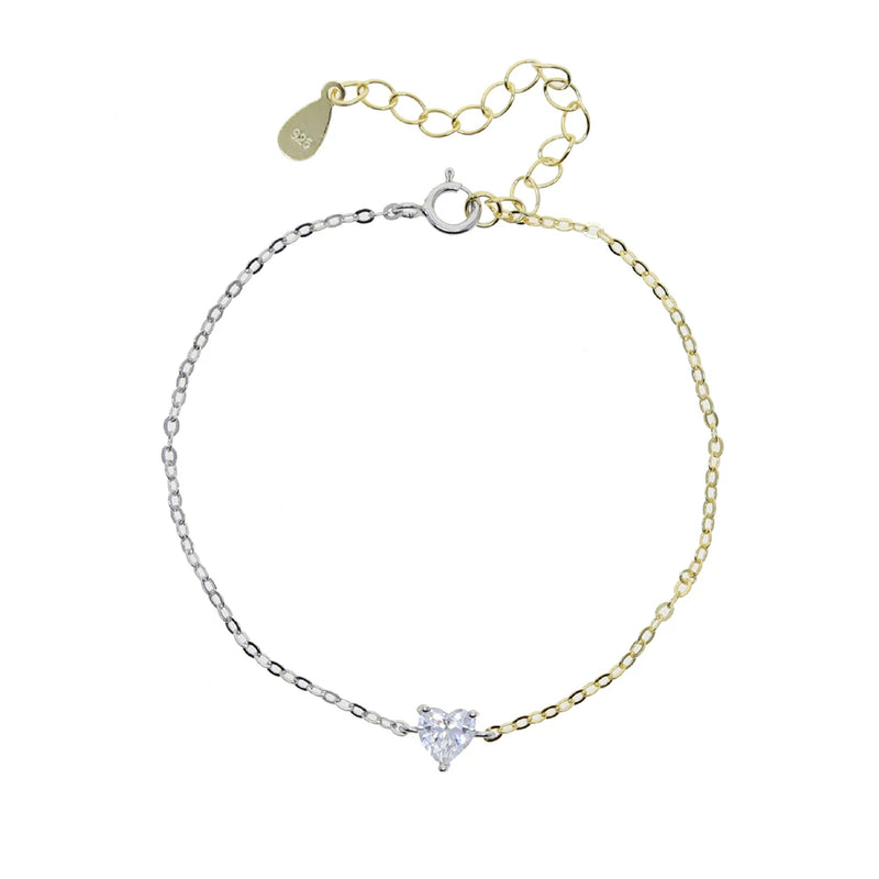 925 Sterling Silver CZ Zircon Heart Charm Bracelet For Women