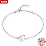 925 Silver Cat Heart Link Bracelet Women Silver Jewelry Gift