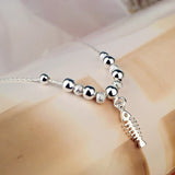 925 Silver Chain Ankle Bracelet with Fish Bone Pendant