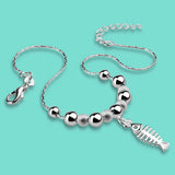 925 Silver Chain Ankle Bracelet with Fish Bone Pendant