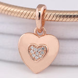 925 Silver Heart Dangle Charm Necklace Pendant for Bracelets