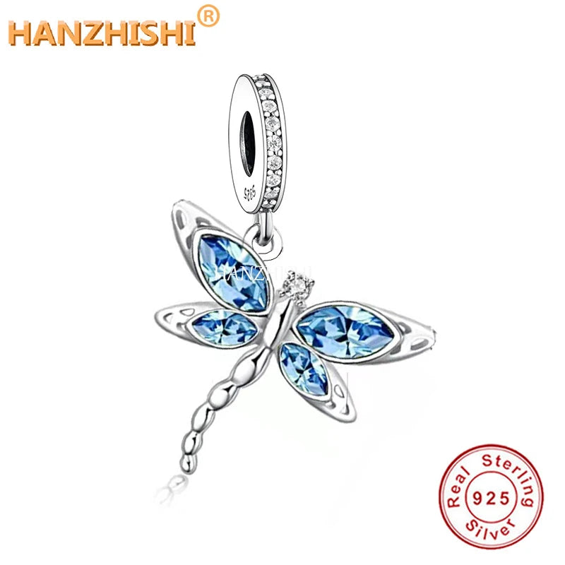 Dragonfly Dangle Charm 925 Silver Fit pan Bead Bracelet