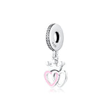 925 Sterling Silver Crowned Hearts Orchid Charms Beads for Bracelet DIY