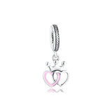 925 Sterling Silver Crowned Hearts Orchid Charms Beads for Bracelet DIY