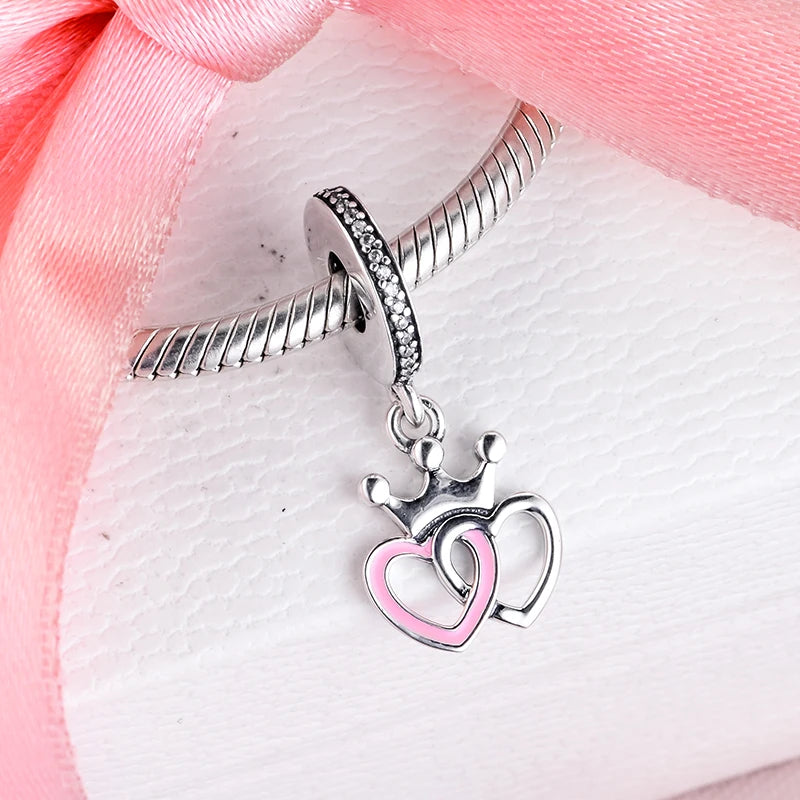 925 Sterling Silver Crowned Hearts Orchid Charms Beads for Bracelet DIY