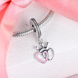 925 Sterling Silver Crowned Hearts Orchid Charms Beads for Bracelet DIY