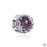 925 Sterling Silver Dream Purple Beads Love Heart Flowers Pendant