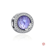 925 Sterling Silver Dream Purple Beads Love Heart Flowers Pendant