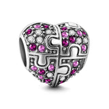 925 Sterling Silver Dream Purple Beads Love Heart Flowers Pendant