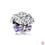 925 Sterling Silver Dream Purple Beads Love Heart Flowers Pendant