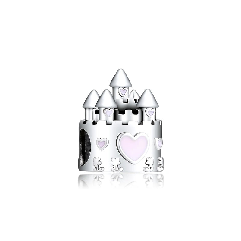 925 Silver Pink Castle Bead for Necklaces Bracelets