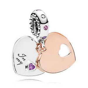 925 Silver Rose Charm Part Of My Heart Dangle Fit Bracelet
