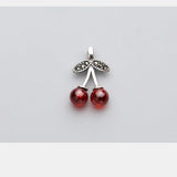 925 Sterling Silver Cherry Charms Garnet Fit Bracelet Women Pendant