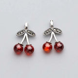 925 Sterling Silver Cherry Charms Garnet Fit Bracelet Women Pendant