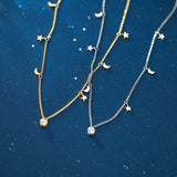 925 Silver Choker Tassel Star Moon Pendant Necklace for Women