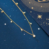 925 Silver Choker Tassel Star Moon Pendant Necklace for Women