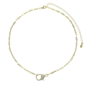 925 Silver Clear Cz Paved Lobster Charm Choker Necklace