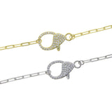 925 Silver Clear Cz Paved Lobster Charm Choker Necklace