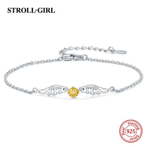 925 Silver Golden Drop Wings Earrings for Women