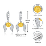 925 Silver Golden Drop Wings Earrings for Women