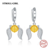 925 Silver Golden Drop Wings Earrings for Women