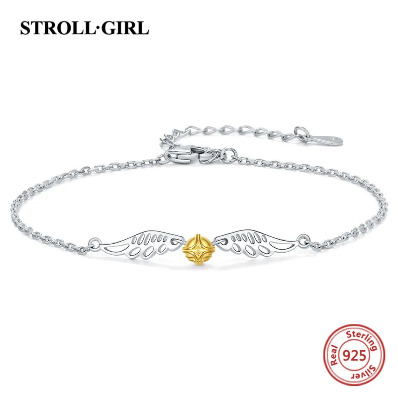 925 Silver Golden Drop Wings Earrings for Women