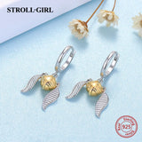 925 Silver Golden Drop Wings Earrings for Women