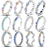 925 Silver Heart Rings Colorful Zircon Eyes Rainbow Women Wedding Jewelry