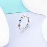 925 Silver Heart Rings Colorful Zircon Eyes Rainbow Women Wedding Jewelry