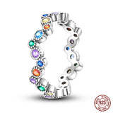 925 Silver Heart Rings Colorful Zircon Eyes Rainbow Women Wedding Jewelry