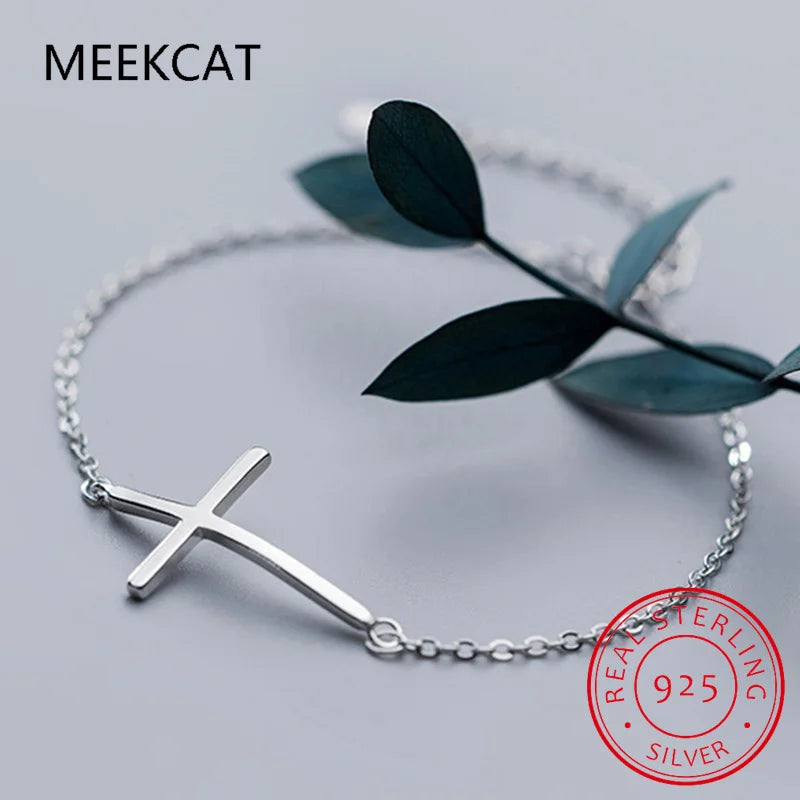 925 Silver Cross Bracelet Chain For Women Fine Jewelry S0565