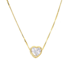 925 Silver Single Stone Heart Cz Necklace