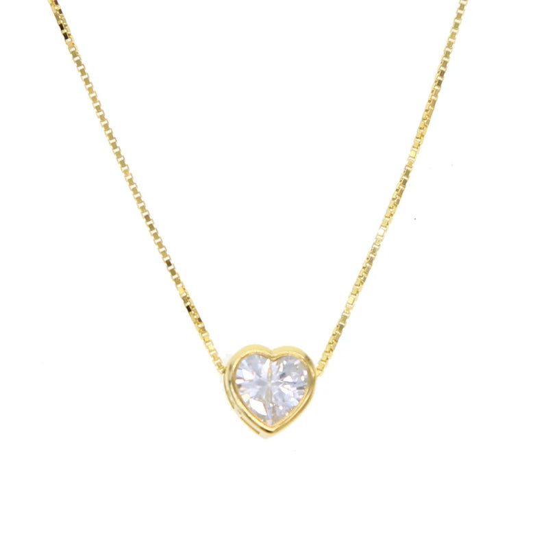 925 Silver Single Stone Heart Cz Necklace