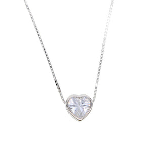 925 Silver Single Stone Heart Cz Necklace